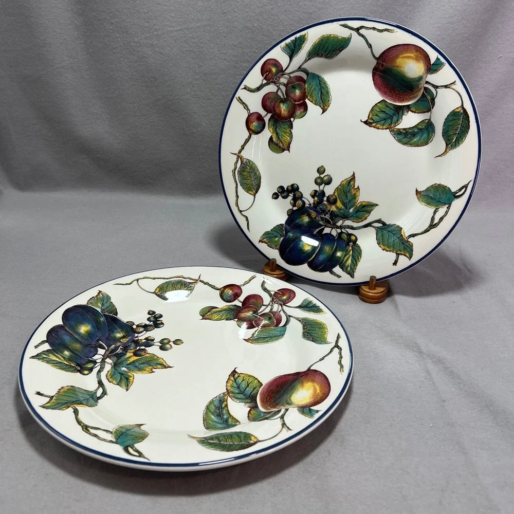 Pier 1 Macintosh Dinner Plates Set of 2 White Fruit Harvest Cottagecore 10.25in